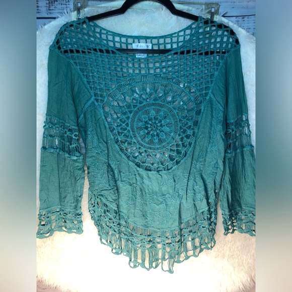 VENUS Teal Asymmetrical Crochet Coverup NWOT XS - Picture 6 of 10